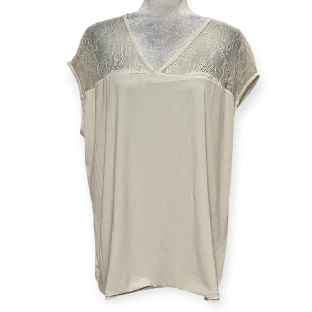 Lauren Ralph Lauren Women's 2X Ivory Lace Yoke Short Sleeve Blouse Plus Size